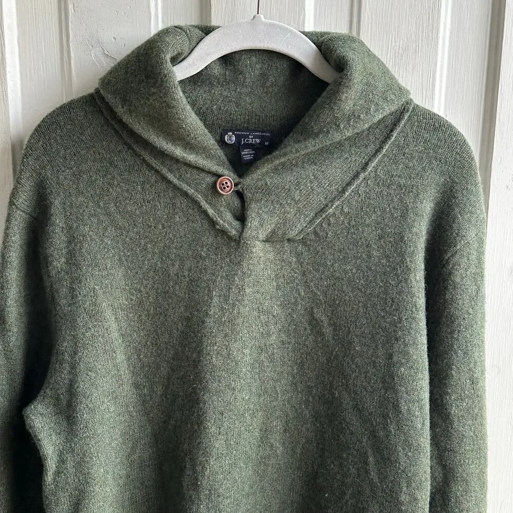 J.Crew Premium Lambswool Shawl Collar Sweater – Olive Green – Size M